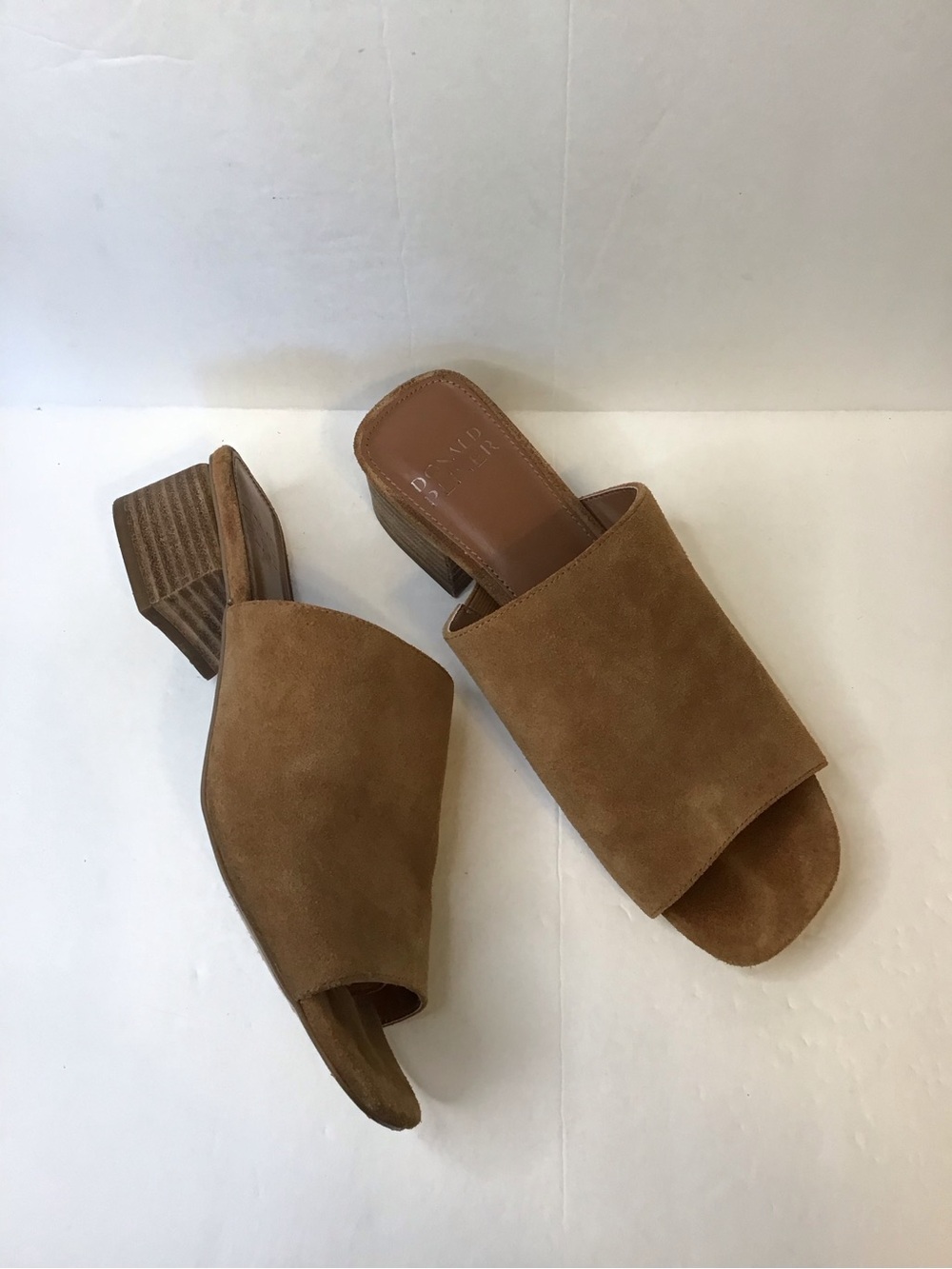 Donald J. Pliner Women's Cognac Brown Suede Open-Toe Block Heel Mules 8.5 - Picture 4 of 8